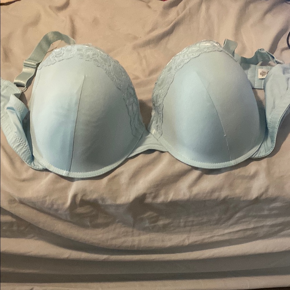Elegant Lace Trim Light Blue Bra